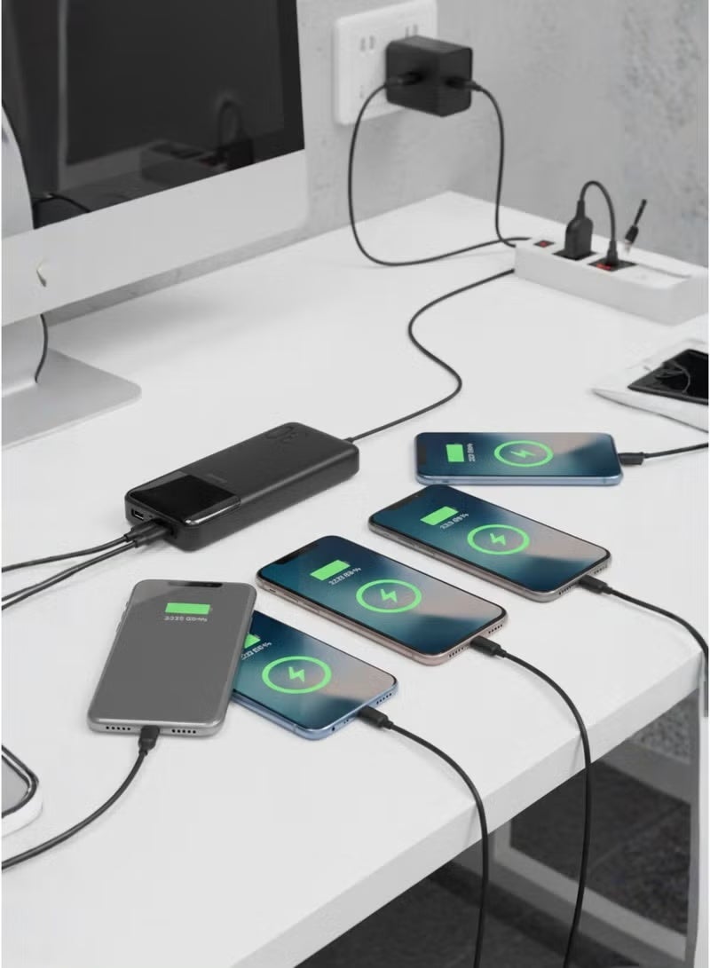 Fonemi 30000mAh Power Bank 22.5W Fast Charging with Built-in 4 Cables (Type-C, Lightning, Micro USB & USB), Digital LED Display, Smart Protection, Dual Input & Multi-Device Output, Portable Charger with Handle – Black - Image 3